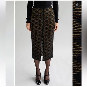 Sskein Ines Elegant Black and Gold Patterned Pencil Skirt Small